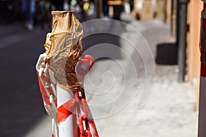 White and red baton used to define a working area photo