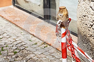 White and red baton used to define a working area photo