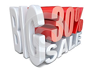 White red big sale sign PERCENT 30 3D