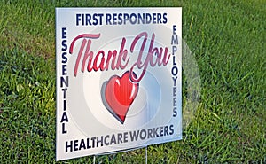 Sign with red heart thanking first responders photo