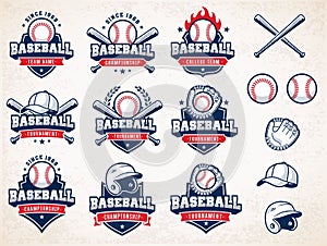 White, red and blue Vector Baseball logos