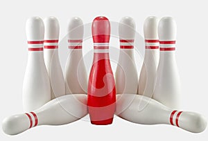White and Red Bowling pins on White background