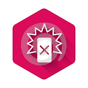 White Red card football icon isolated with long shadow background. Referee card. Pink hexagon button. Vector