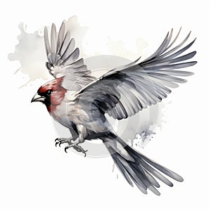 Surrealistic Watercolor Illustration Of A Flying Cardinal Bird