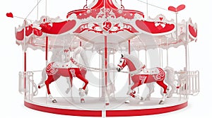 White and red carousel with heart-shaped horses