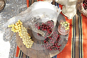 White and red cherries in decoration