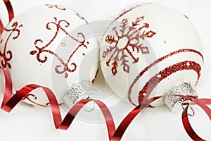 White and red Christmas balls isolated