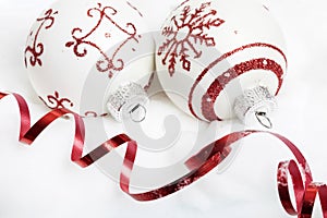 White and red Christmas balls isolated