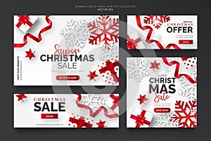 white and red christmas sale banner template collection vector illustration