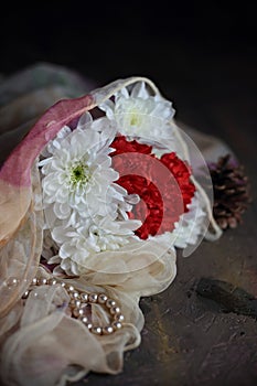 White and red chrysanthemum bouquet