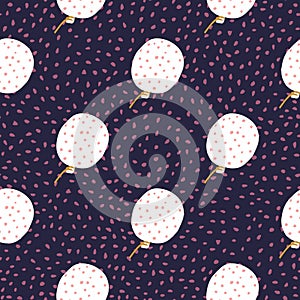 White red dotted balloons ornament seamless doodle pattern. Navy blue dark background with dots