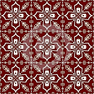 White-on-red floral pattern seamless background