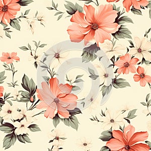 White and Red Flower Pattern on White Background