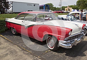 1956 White and Red Ford Victoria Fairlane Side View