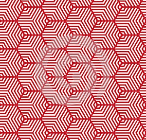 White on red multi hexagonal line pattern seamless repeat background
