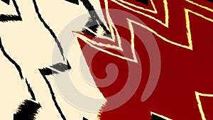 White and red patterns with black lines. Motion. Spilled bright paint in animation that twitch and spread in abstraction