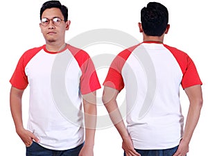 White Red Ringer Shirt Mockup Template photo