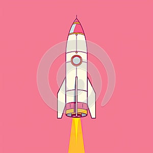 A white and red rocket ship flying through the air