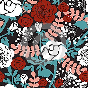 White and Red Rose Floral Rendezvous Pattern