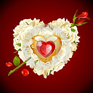 White and red Rose in the shape of heart