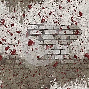 White Red Splattered Seamless Brick Wall Pattern photo