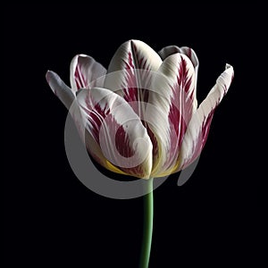 White And Red Tulip In Black Background By Paul Fadel