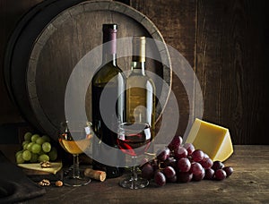 White and red Wine bottles and glasses