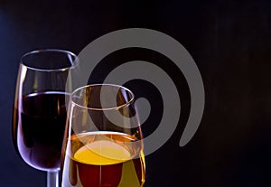 White and red wine glass