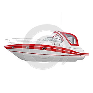 White and red yacht isolated on white background