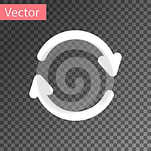 White Refresh icon isolated on transparent background. Reload symbol. Rotation arrows in a circle sign. Vector