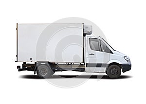 White refrigerated truck isolated on white