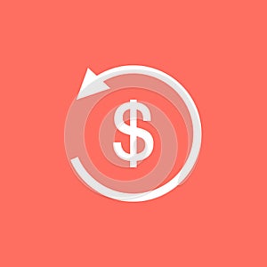 White refund money icon in flat design. Symbol of refund money.