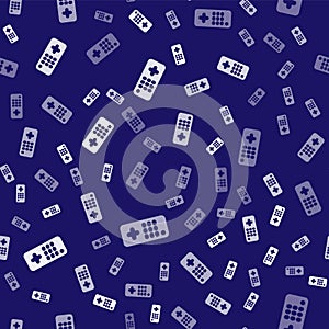 White Remote control icon isolated seamless pattern on blue background. Vector Illustration