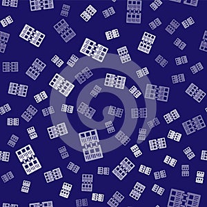 White Restaurant cafe menu icon isolated seamless pattern on blue background. Vector