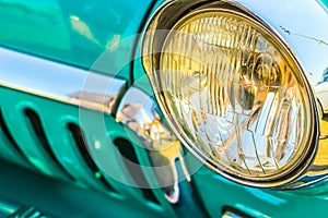 White retro car, with chrome bumper.Moskow.