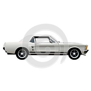 White retro flat classic car, transparent background, outlines