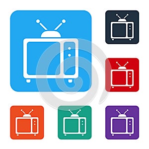 White Retro tv icon isolated on white background. Television sign. Set icons in color square buttons. Vector