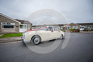 White retro wedding car