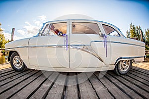 White retro wedding car