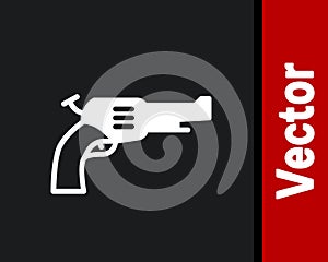 White Revolver gun icon isolated on black background. Vector