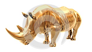 White rhino. Gold rhino isolated on white background. 3d illustration