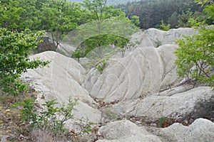 White rhyolite tuff formations in Hungary