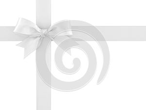 white ribbon with bow isolated on white background, simple tied bow for decoration and add beauty to gift box or greeting card