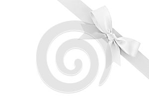 White ribbon with tied bow isolated on white background, simplicity decoration for add beauty to gift box or greeting card