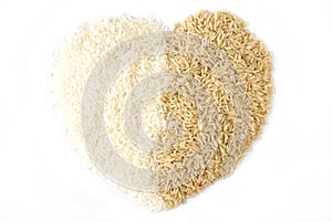 White rice and brown rice heart