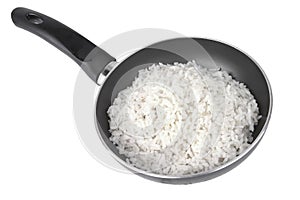 White rice on fry pan