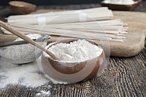 white rice noodles and flour and other ingredients