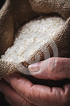 White rice in old hand