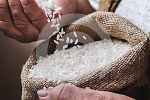 White rice in old hand