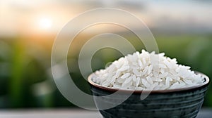 White Rice With Sunset Time Background